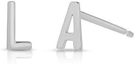 Initial Stud Earrings 14k Solid White Gold