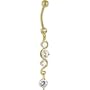 Solid 14kt Yellow Gold Scroll Delight Cubic Zirconia Belly Ring