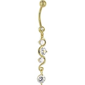 Solid 14KT Yellow Gold SCROLL DELIGHT Cubic Zirconia Belly Ring by 