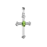 14K White Gold Oval Genuine Peridot Cross Pendant