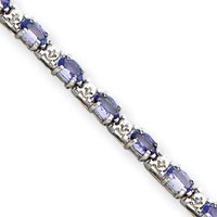 14k White Gold Tanzanite and Diamond Bracelet - 7 Inch - Box Clasp by JewelryWeb