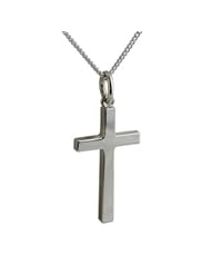 British Jewellery Workshops Silver 25x15mm plain block Cross with Curb chain
