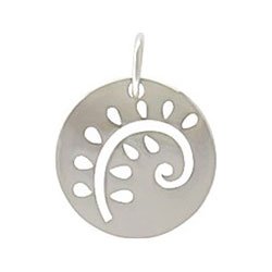 Small Round Cut Out Fern Leaf Pendant or Charm in Sterling Silver, #8017