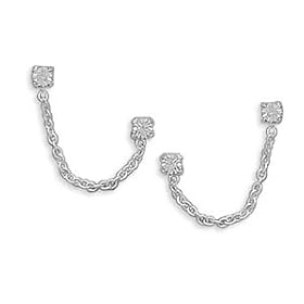 Crystal Chain Double Post Sterling Silver Earrings