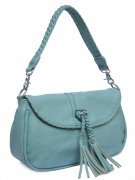 Passion Faux Leather Light Blue Medium Shoulder Handbag With Tassels