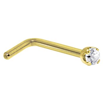 Childrens Toyshop  Jewelry : Solid 14KT Yellow Gold 2mm Genuine Diamond L-Shaped Nose Ring - 20 Gauge