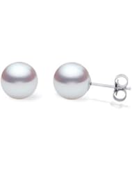 PremiumPearl Hanadama Japanese White Akoya Cultured Pearl Stud Earrings 18k Gold