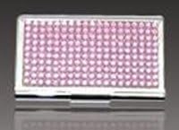 ROSE,BUSINESS CARD CASE ENHANCED WITH ACRYLIC STONES