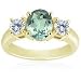 0.10 Cts Diamond & 1.52 Cts Green Amethyst Classic Three Stone Ring in 14K Yellow Gold
