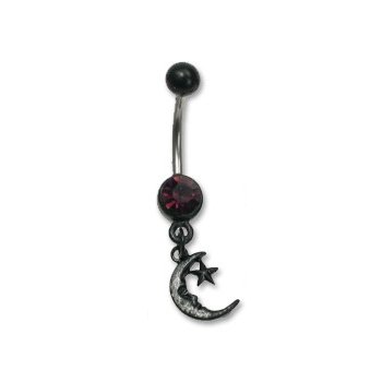 Black Bioplast Belly Ring with Purple Australian Crystals - Moon and Star 14g/5mm ball