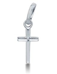Solid 14K White Traditional Classic Gold Small Tiny Cross Pendant Charm (Height = 1/2" , Width = 1/4")