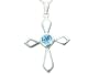 1.00 Carat Genuine Round Swiss Blue Topaz Cross Sterling Silver Pendant Necklace