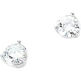 14K White Gold Created Moissanite Three Prong Round Earring