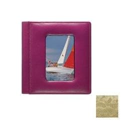Raika #170 Handcrafted Top Grain Leather, Scrapbook Post Bound Album, with Parchment-like Sheets, and Front Cover Window, Ostrich print On Top Grain Cowhile With Antique Finish And Subtle Cognac Undertones, Color: Antique Gold.