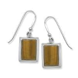 .925 Silver & Tiger Eye Rectangle Earrings