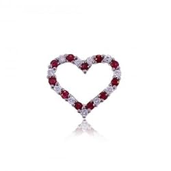 Ruby and Diamond Heart Pendant in Solid White Gold