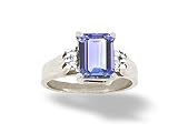 14K White Gold Genuine Emerald-cut Tanzanite and Diamond Ring