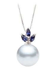 PremiumPearl 9-12mm White South Sea Pearl Pendant AAA Quality 14k Gold & Sapphires
