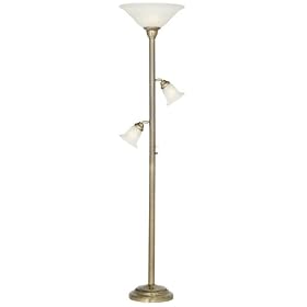 Tree Torchiere with Side Lights in Antique Brass