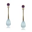 Topaz and Amethyst Dangle Drop Earrings in Solid Yellow Gold