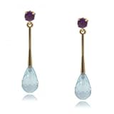 Yellow Gold Dangle Drop Earrings w Topaz & Amethyst