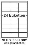 Produkt-Bild: pripa Etikettenformat 70 x 36mm, 200 Blatt DIN A4 selbstklebende Etiketten.Der Einzelbogen ist aufgeteilt in24 Etiketten pro Bogen = 3 Spalten je 8 Reihen,4800Etiketten.