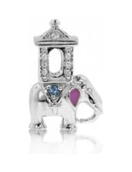 Best Gift for Christmas, Sterling Silver Elephant Charm with Swiss Blue Topaz and Pink Enamel Ears, Fits Pandora and All Brands Charm Bracelets and Necklaces.