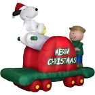 Peanuts Christmas Snoopy & Charlie Brown Handcar Animated Airblown Inflatable Outdoor Decoration