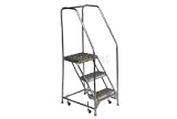 3 Step Aluminum Rolling Ladder, 16W Grip Step, 30 Handrails