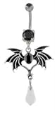 Black Goth Dragon or Bat Wing's w Crystal Long Dangle Belly button Navel Ring 14 gauge