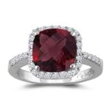 0.22 Cts Diamond and 0.70 Cts Garnet Ring in 14K White Gold