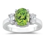 0.25 Cts Diamond and 0.50 Cts Peridot Ring in 18K White Gold
