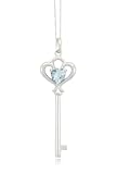 10k White Gold Heart Key Aquamarine Pendant 18