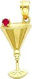14K Gold Martini Glass with Red CZ Cherry Pendant New