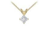 14K Yellow Gold : Princess Cut Diamond Solitaire Pendant - 0.75 CT. TW.