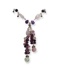 Sterling Silver Amethyst/Prehnite/Lavender & Green Quartz Necklace QH2109-16"