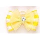 A Pet's World AP10045706 Small Gingham Sheer Rhinestone Elastics - Canary And White by A Pet's World