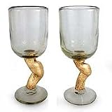 NOVICA Blown glass water goblets, 'Golden Twist' (pair)