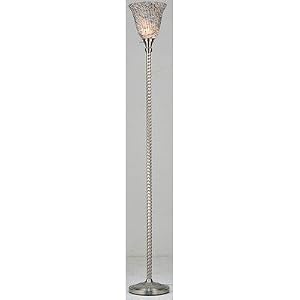 One Light Torchiere Tiffany Peacock Pate-De-Verre Lamp with a Satin Nickel Finish by Meyda