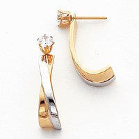 14k Two-Tone J-Hoop with CZ Stud Earrings Jackets - JewelryWeb