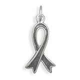 Sterling Silver Gray Enamel Awareness Ribbon Charm, 7/8 inch, Diabetes, Brain Cancer