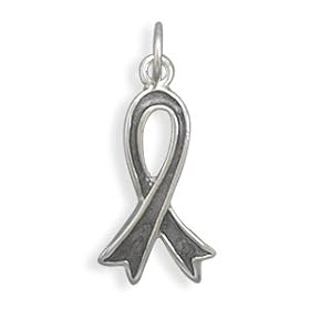Sterling Silver Gray Enamel Awareness Ribbon Charm, 7/8 inch, Diabetes, Brain Cancer