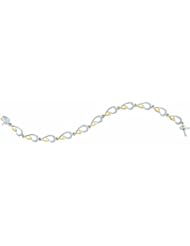 10K Yellow White Gold 2 Two Tone Pave Set Round White Diamonds Fashion Womens Ladies Bracelet 7.25" (0.12 cttw G - H Color I1 - I2 Clarity)