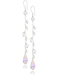 Swarovski Elements Crystal Aurora Borealis Bicone Bead and Briolette with Sterling Silver Chain and Earwire Drop Earrings