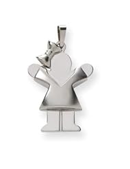 Genuine IceCarats Designer Jewelry Gift 14K White Gold Puffed Girl W/Bow On Left Engravable Charm
