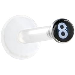 Clear Bioplast Black and White 8 Ball Logo Push In Labret