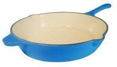 Fancy Cook Home Kitchen Decorative Enamel Cast Iron Blue Round Deep Grill Pan 12-Inch by Fancy Cook