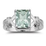 0.01 Ct Diamond & 1.74 Cts Green Amethyst Ring in 14K White Gold