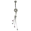 Stainless Steel Belly Ring with Clear/Pink Australian Crystals - Dangling star 14g/5mm ball