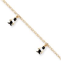 14k Enameled Penguin Anklet - 9 Inch by JewelryWeb